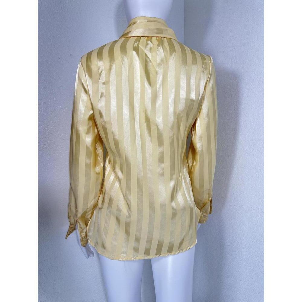 VTG 70s Sears JR Bazaar Gold Pussybow Blouse Sz 9 Shiny Satin Secretary - Picture 4 of 6